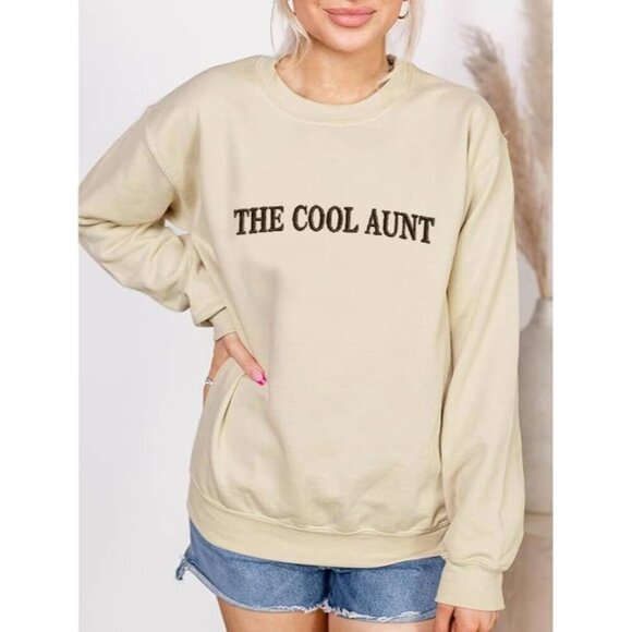 Aunt Sweatshirt Women Cotton-Poly Blend Embroidered Crewneck Gift - Picture 2 of 5